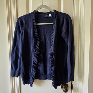 Place Blue Cardigan Sweater with Ruffled Trim